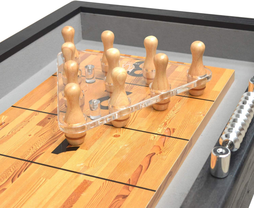 Shuffleboard Bowling Pin Set with 10 Pcs Bowling Pins Durabel Triangular Pinsetter Resin Bowling Ball and Carrying Bag