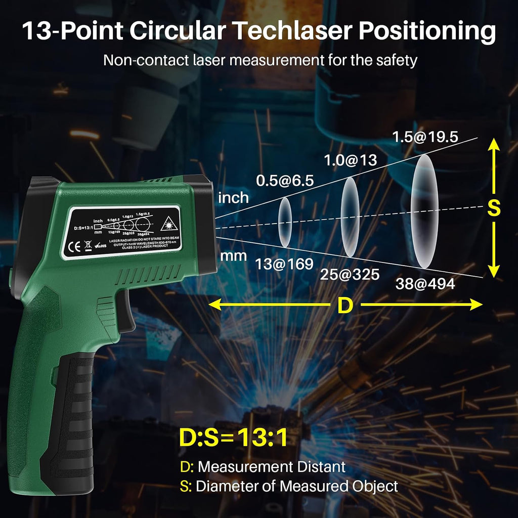 Infrared Thermometer for Cooking, Gedaye Surface Laser Temperature Gun with Laser Pointer 13:1, Metal Probe