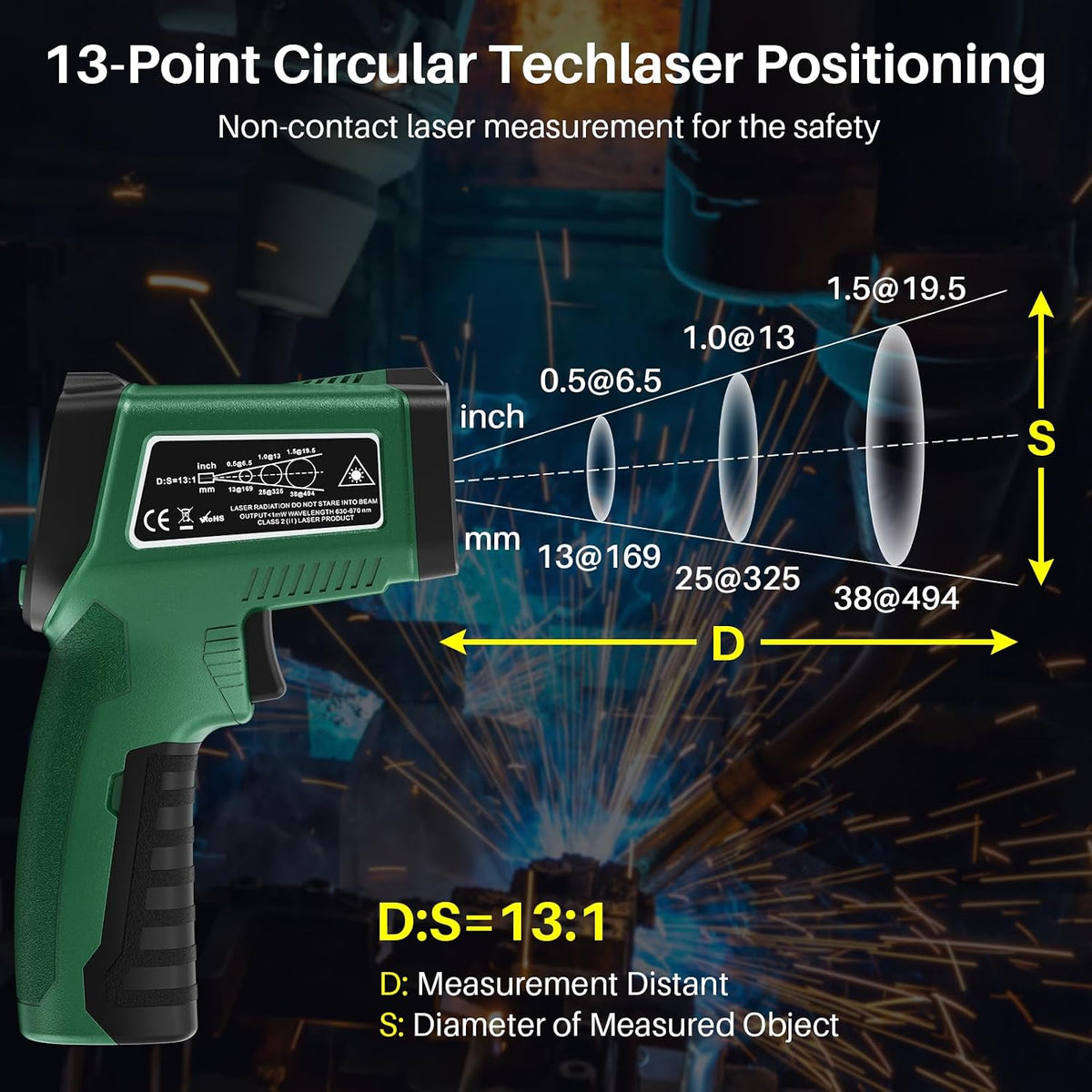 Infrared Thermometer for Cooking, Gedaye Surface Laser Temperature Gun with Laser Pointer 13:1, Metal Probe