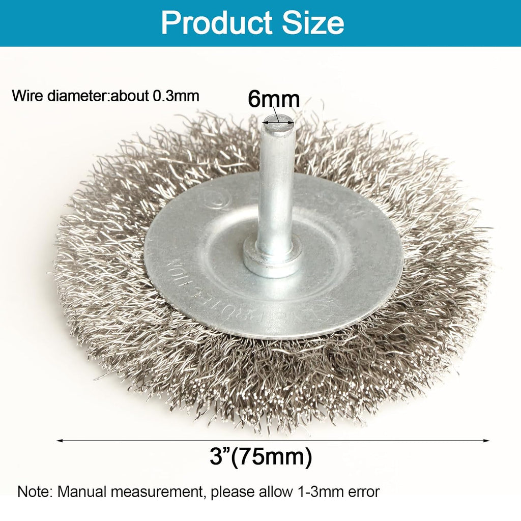 FPPO 20PCS 3 Inch Stainless Steel Wire Wheel Brushes Kit for Drill with 1/4-Inch Shank,Wire Wheels for Power-Operated Grinders