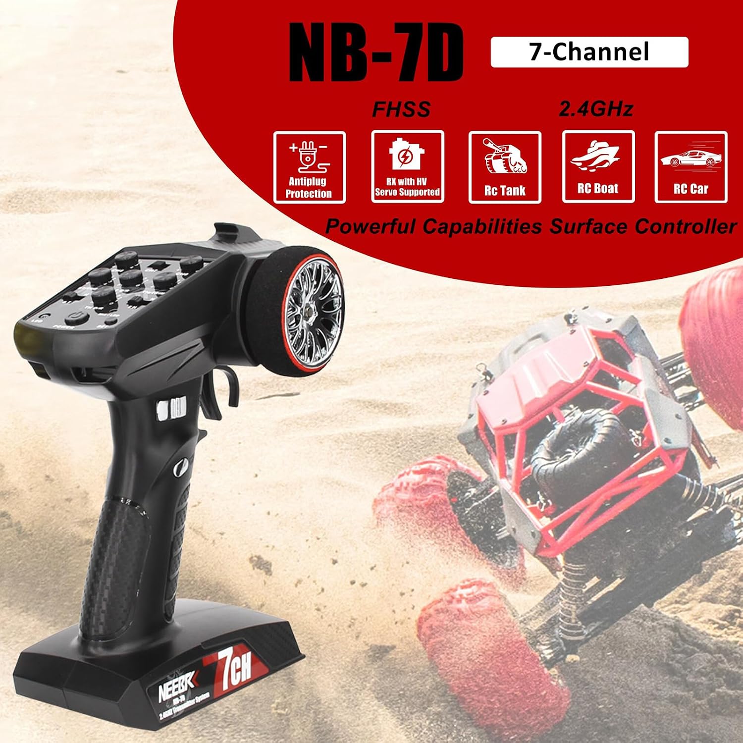 7 Channels RC Transmitter with Receiver Built-in Light Control System and 12LED Light Set, 2.4GHz Radio Remote
