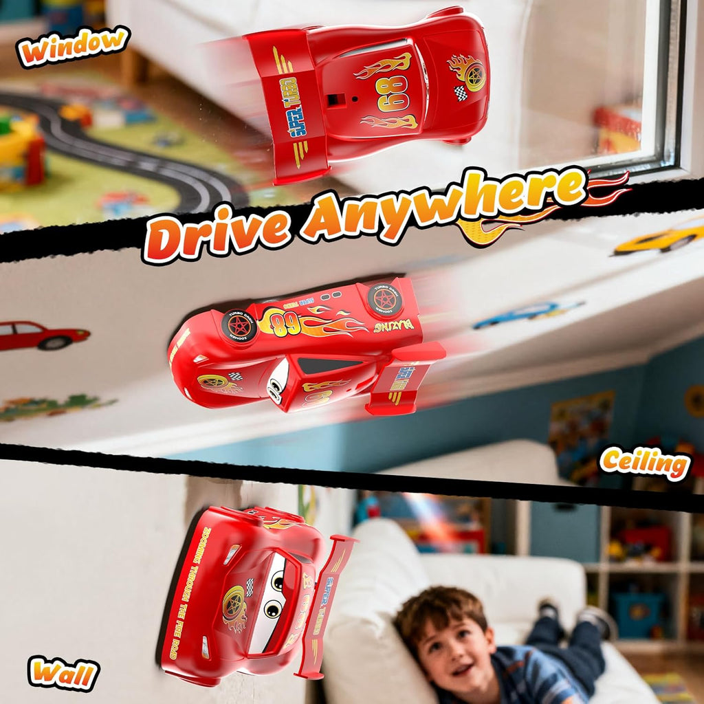 Lightning Remote Control Car for Kids, 360° Rotating Wall Climbing RC Car with DIY Stickers, Rechargeable Monster