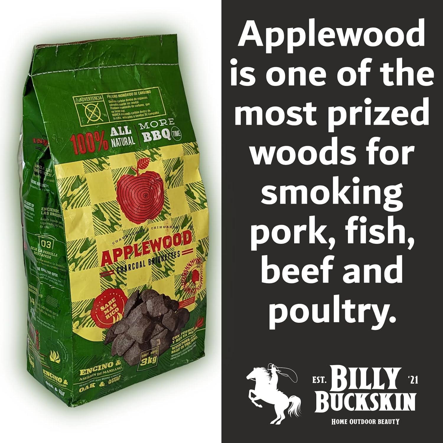 6.5lb Oak & Applewood Charcoal Briquettes - All Natural Wood Charcoal for Grilling - Premium BBQ Briquettes - Quick