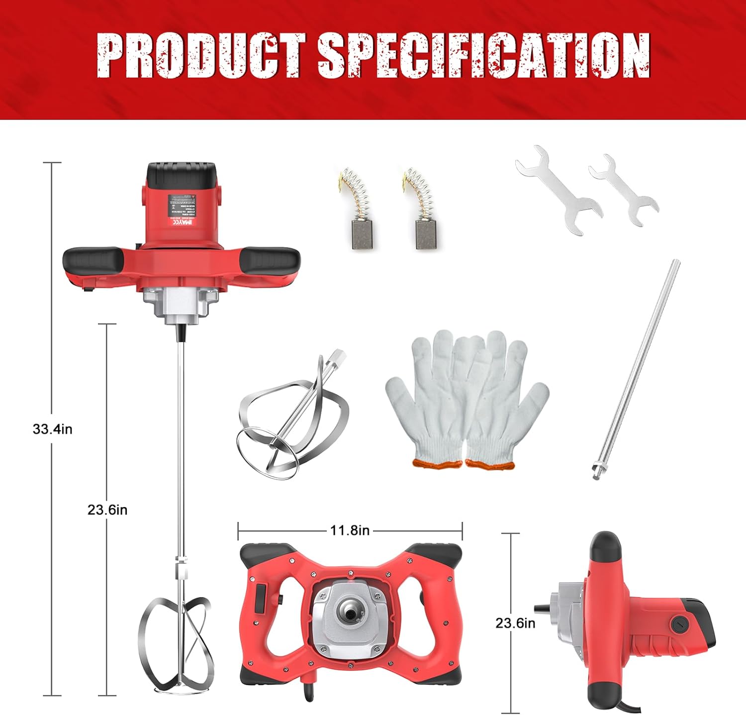Cement Mixer, 2100W Electric Concrete Mixer with 6 Speed, 110V Handheld Mud Mixer for Motar,Paint, Grout, Plaster