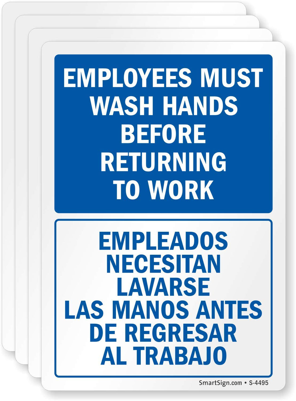“Employees Must Wash Hands Before Returning to Work" Bilingual Hand Washing Label | 3.5" x 5" Laminated Vinyl
