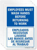 “Employees Must Wash Hands Before Returning to Work" Bilingual Hand Washing Label | 3.5" x 5" Laminated Vinyl