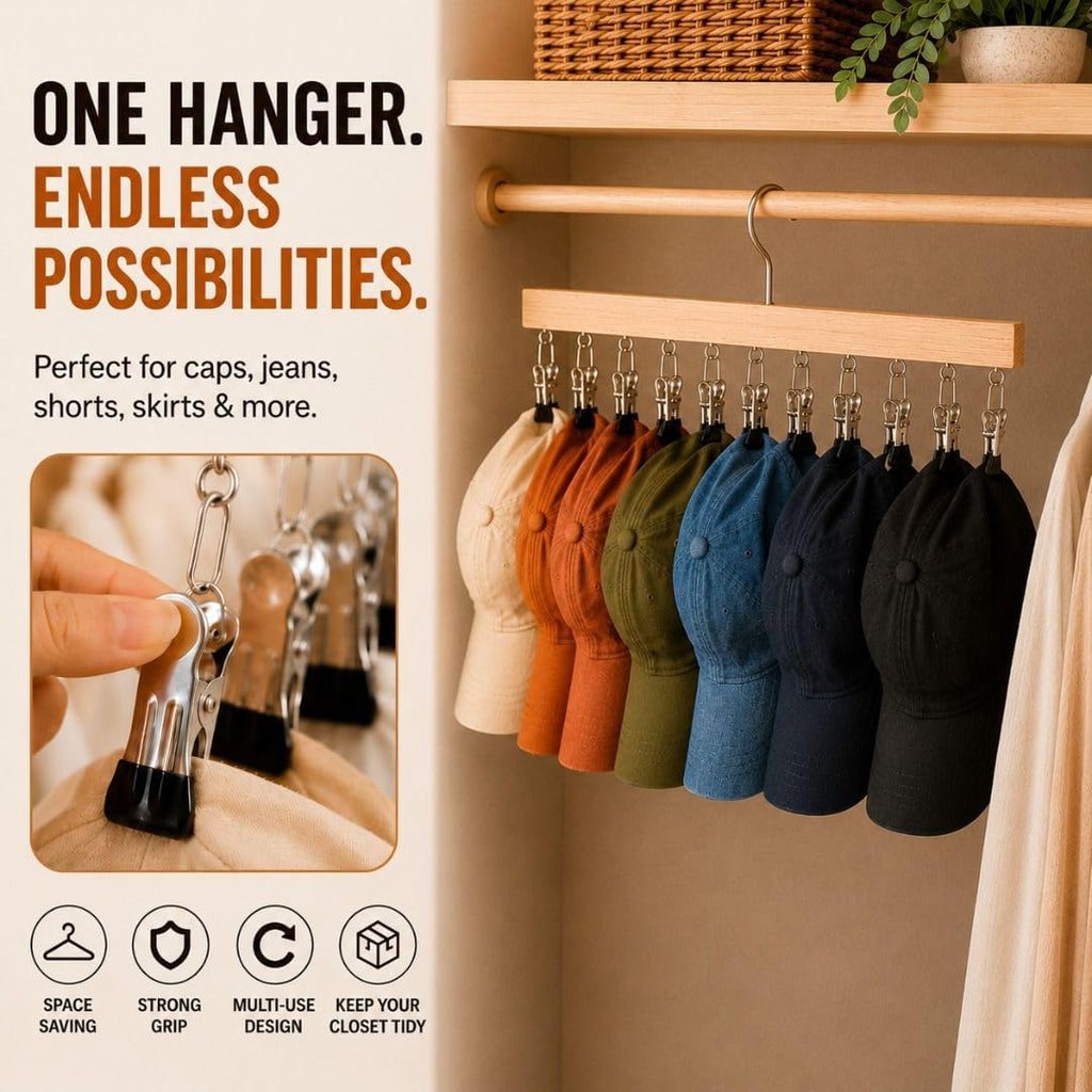 Closet Organizer Set - 2 Space Saving Hangers with Clips + 4 Drawer Dividers, Non-Slip Pants, Skirts & Caps Hanger