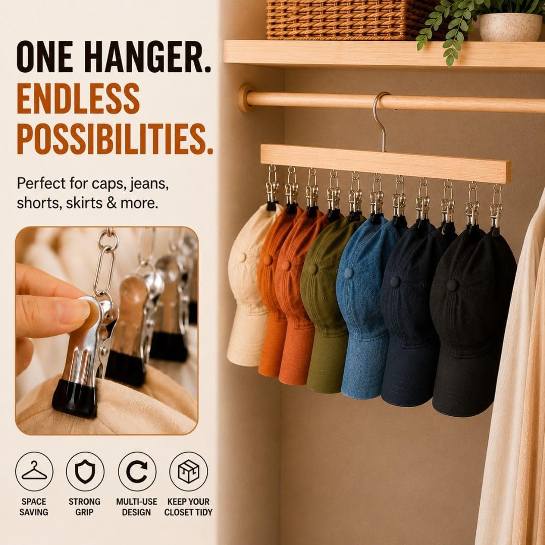 Closet Organizer Set - 2 Space Saving Hangers with Clips + 4 Drawer Dividers, Non-Slip Pants, Skirts & Caps Hanger