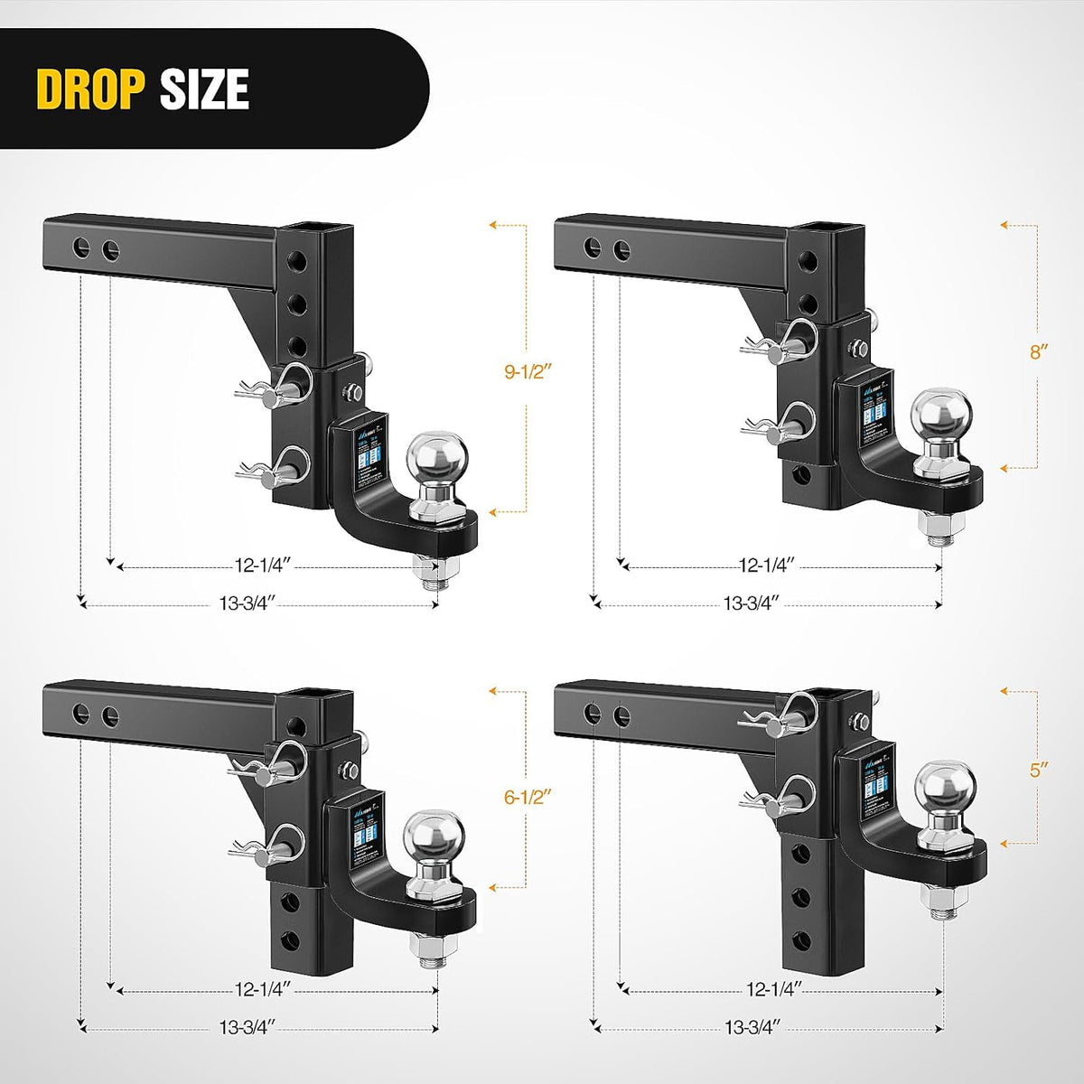 8-Position Adjustable Trailer Hitch Ball Mount with 2 inch Ball Fits 2 Inch Receiver with 5/8" Pin Lock 7500 lbs