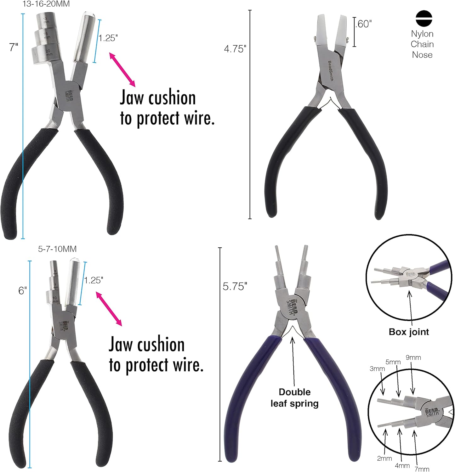 Wire Working Combo, 4-Piece Jewelry Making Set | 3 Different Wire Wrapping Pliers and Double Nylon Jaw Chain Nose