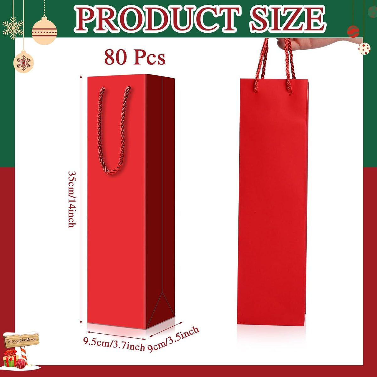 80 Pack Wine Gift Bag Bulk, 4"x3.5"x14" Wine Bag, Red