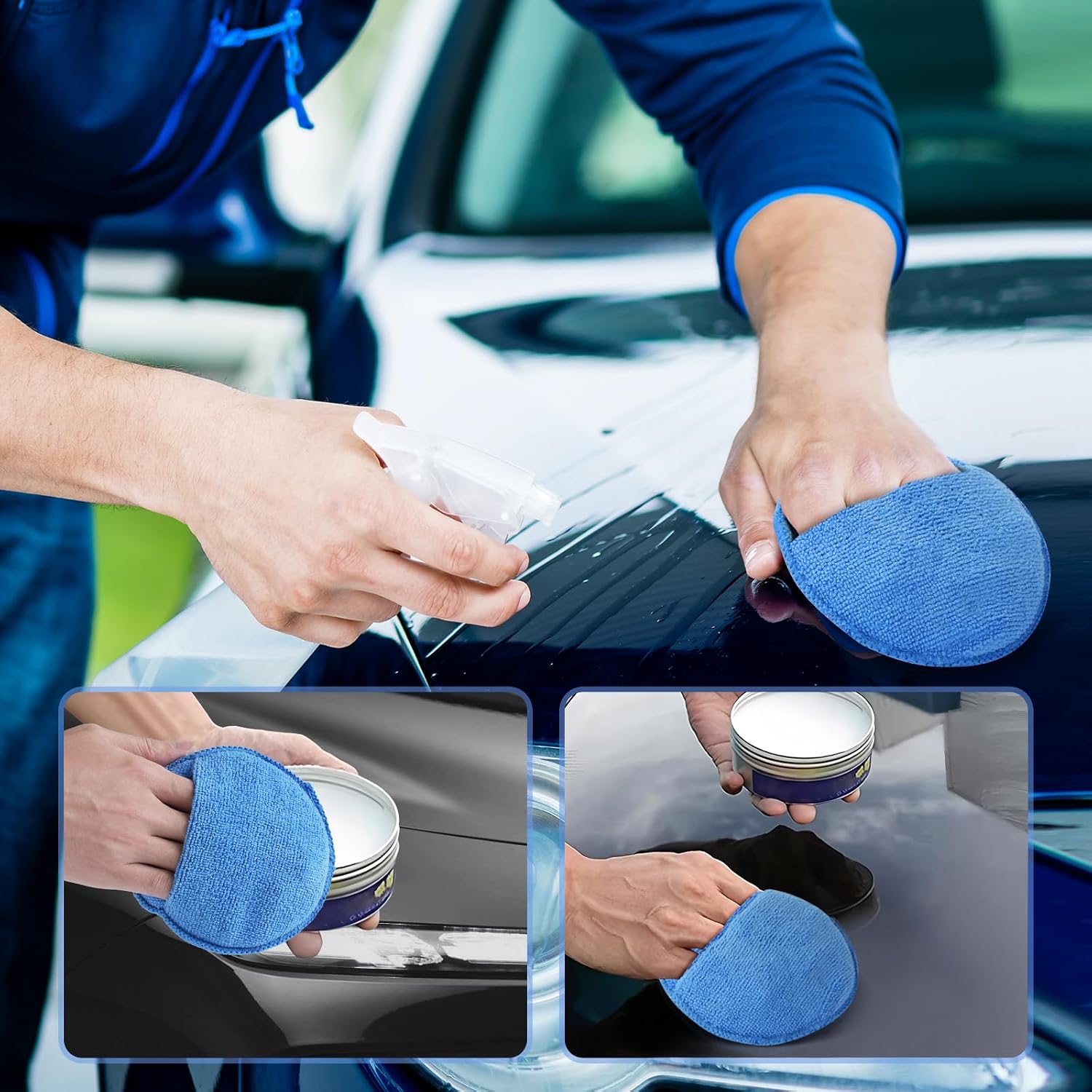 Wax Applicator Pad (8 Pack), 5 Inch Microfiber Applicator Pad with Finger Pocket, Washable Reusable Polishing Pads