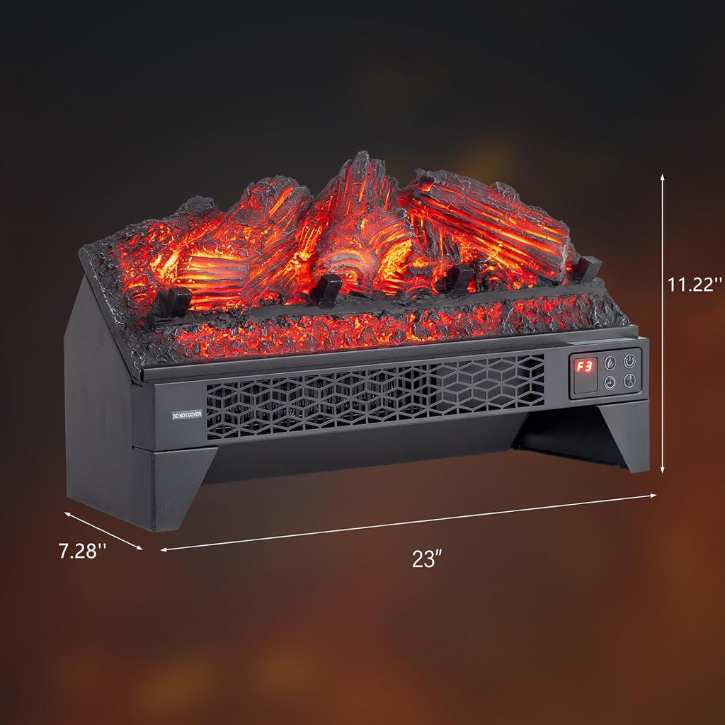 23 Inch Electric Fireplace Insert Log with Remote & Timer, 1400W Recessed Stove Heater with Overheat Protection, 6