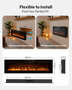 60 Inch Electric Fireplace Recessed Wall Mounted