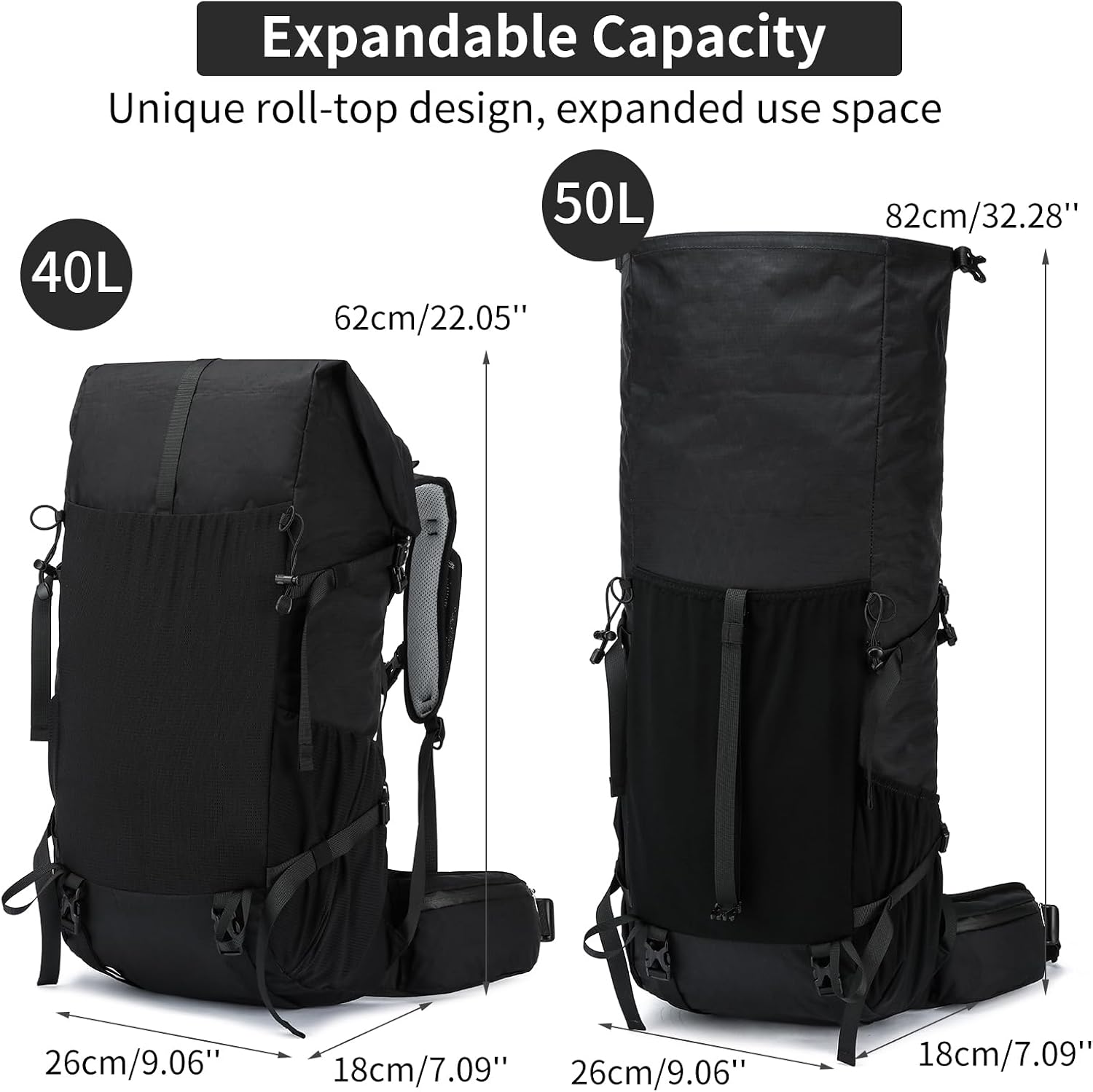 Hiking Backpack,40L to 50L Extra Large Capacity Hiking Bag,Internal Frame Camping Backpack,Upgraded X-PAC Lightweight