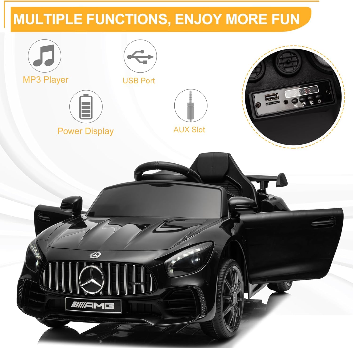 12V Licensed Mercedes Benz AMG GTR Kids Ride on Electric Car, Black | Electric Vehicle w/Parent Remote, Bluetooth