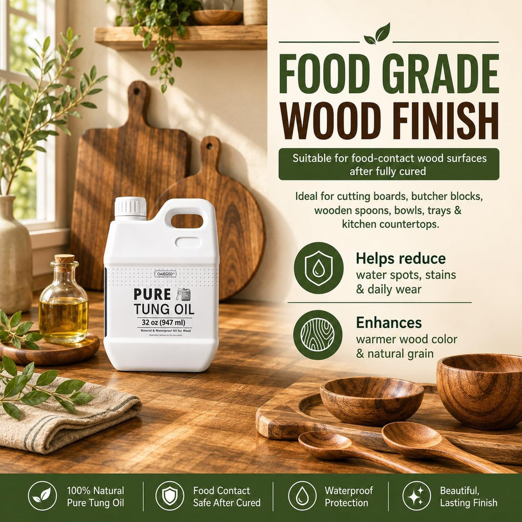 32oz 100% Pure Tung Oil, Food Safe Waterproof Low Odor Wood Finish & Sealer