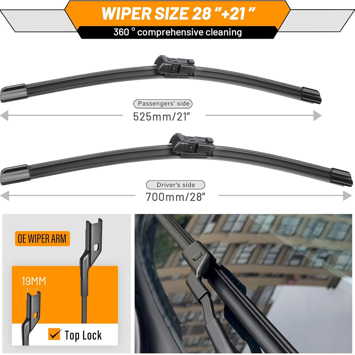 28"+21" Windshield Wipers Replacement for Ford Transit-150 Transit-250 Transit-350 2023 2022 2021 2020 2019 2018 2017