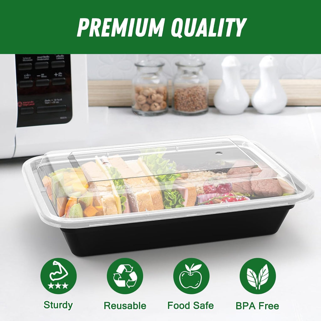 50 Pack (100-Piece) 28 oz Meal Prep Containers Reusable with Lids
