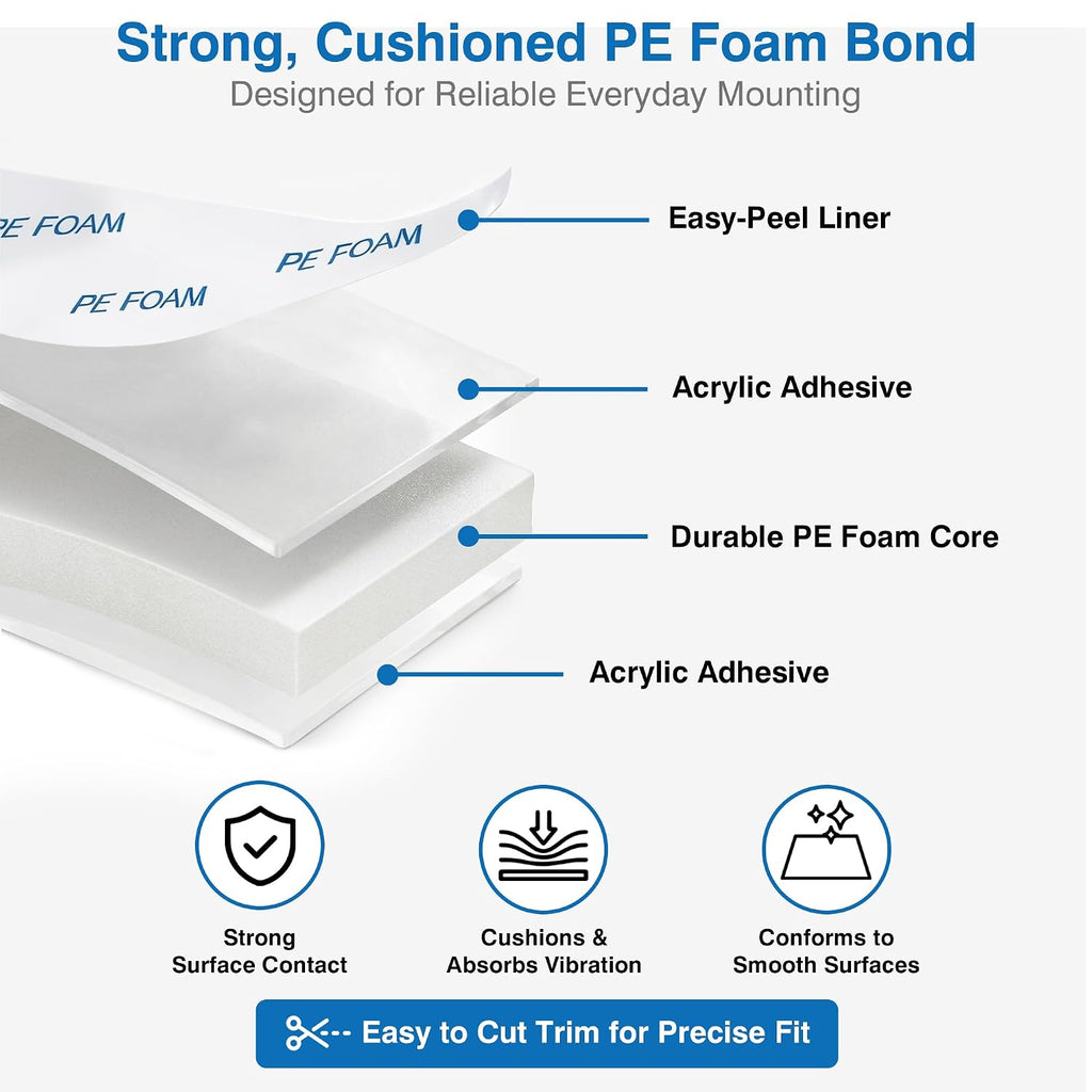 Double-Sided Removable Foam Tape, 1 in x 16.5 ft, Wall-Safe Mounting Tape