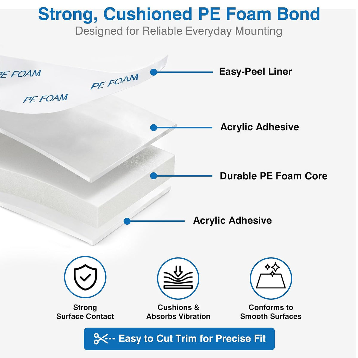 Double-Sided Removable Foam Tape, 1 in x 16.5 ft, Wall-Safe Mounting Tape