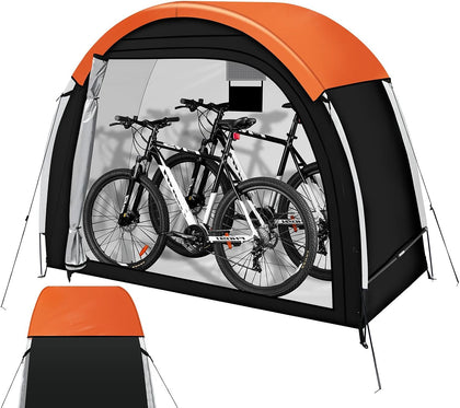 Bike Storage Tent with Rain Cover, PU5000 Waterproof 2-Bike Shed | Side-Door 210D Shelter with Mesh Window for Lawn