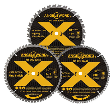 10 Inch Table Saw Blade/Miter Saw Blade, 32T for Framing&60T for Fine Finish&80T for Ultra Fine Finish Wood Cutting