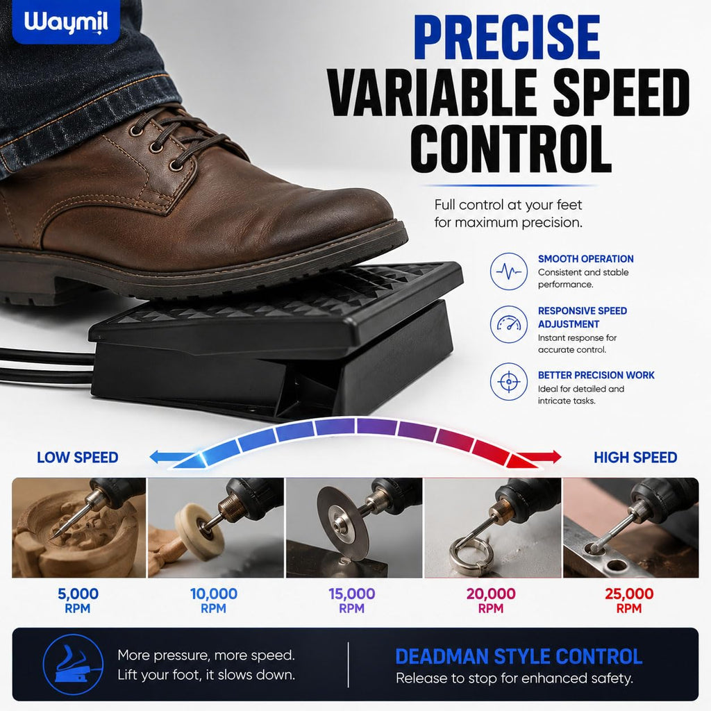 Variable Speed Foot Control Pedal for Flex Shaft Rotary Tools, Deadman Style ABS Foot Switch Controller for Jewelry