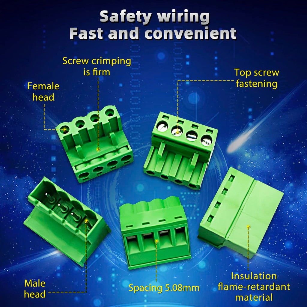 DaFuRui 15 Pairs 4 Pin 5.08mm PCB Mount Phoenix Type Connector with Plug