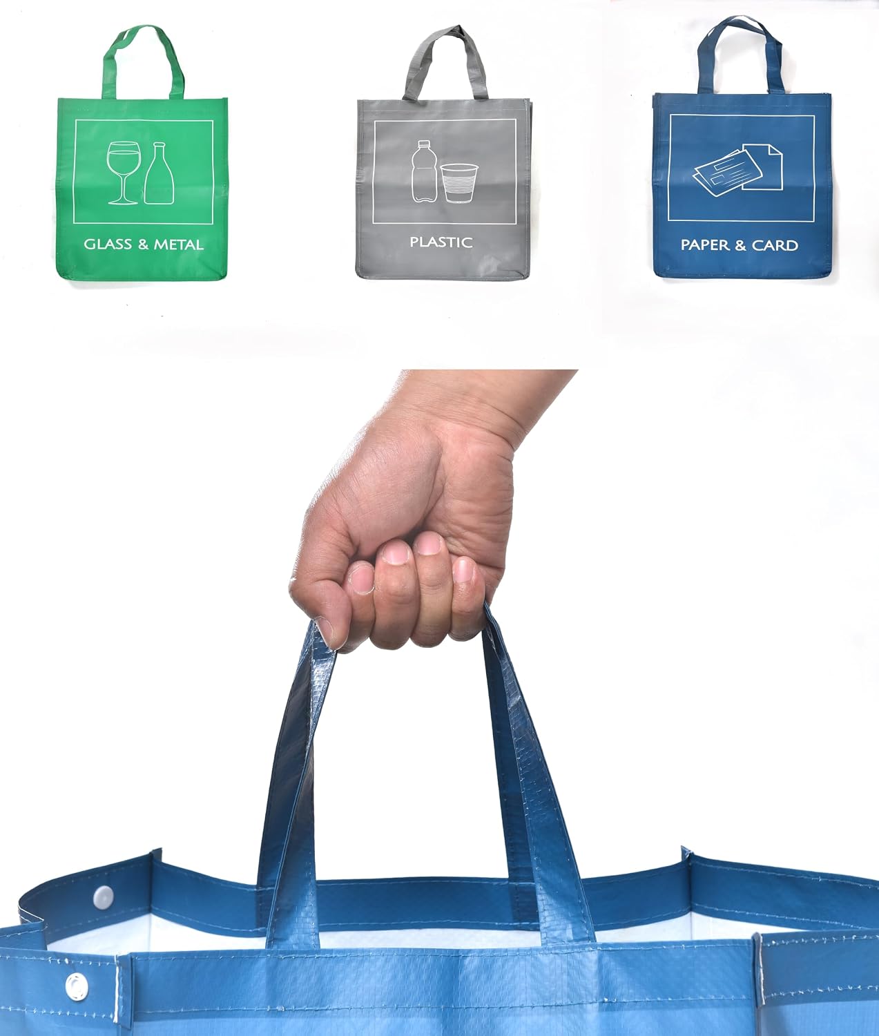 Reusable Recycling Bin Bags, 3-Pack Indoor and Outdoor Separate Waste Sorting Organizer Compartment Container