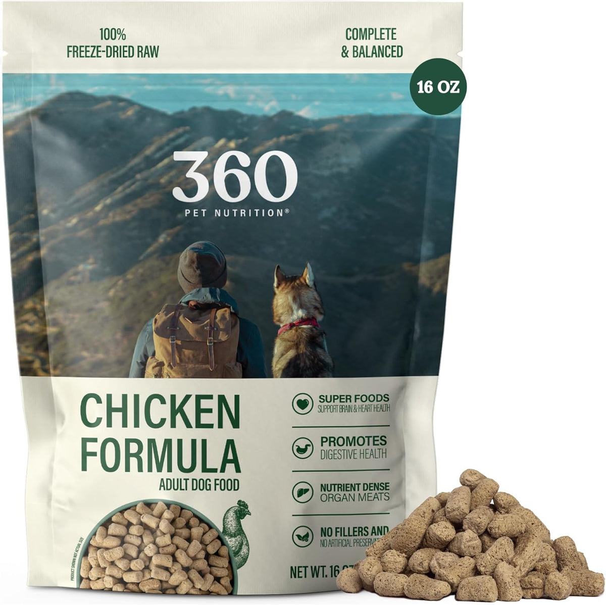 Freeze-Dried Raw Dog Food – Chicken Recipe with Liver & Organs, High Protein, Omega-3s, Fruits, Veggies & Superfoods
