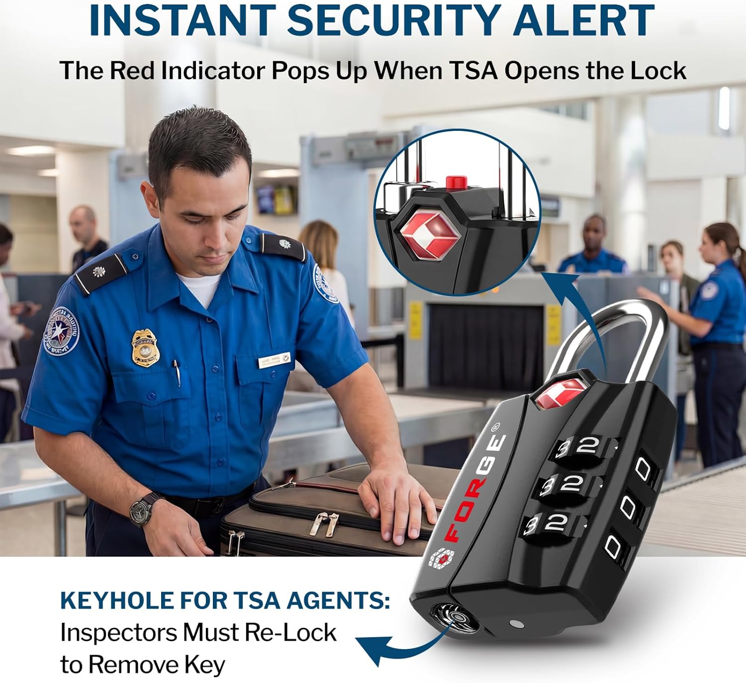 Open Alert TSA Approved Luggage Locks - 3 Digit Combination, Easy Read Dials, Zinc Alloy Body - Ideal Travel Lock for