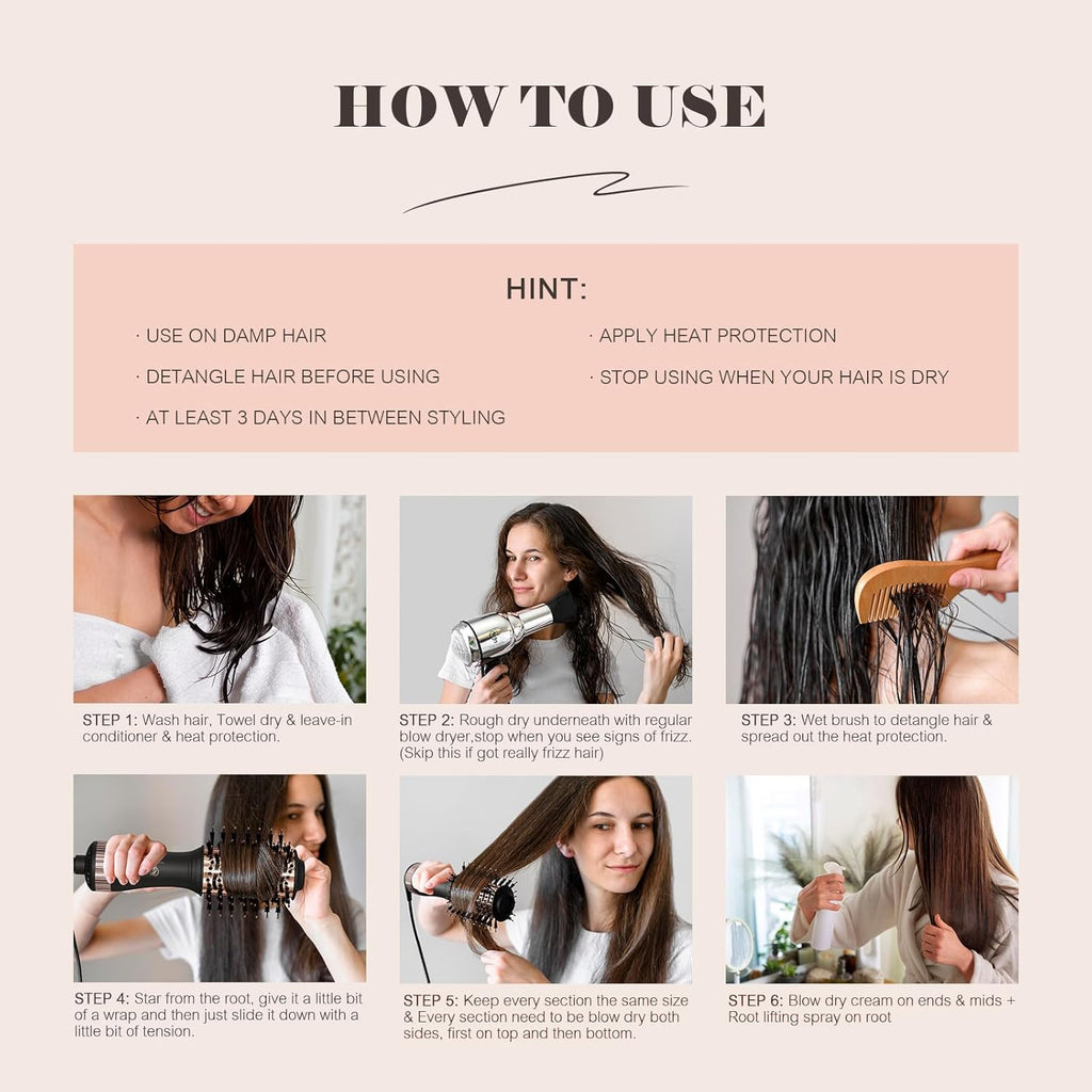120-240V Travel Brush Hair Dryer, Small Hair Straightener Brush with European Plug Adapter for International Travel