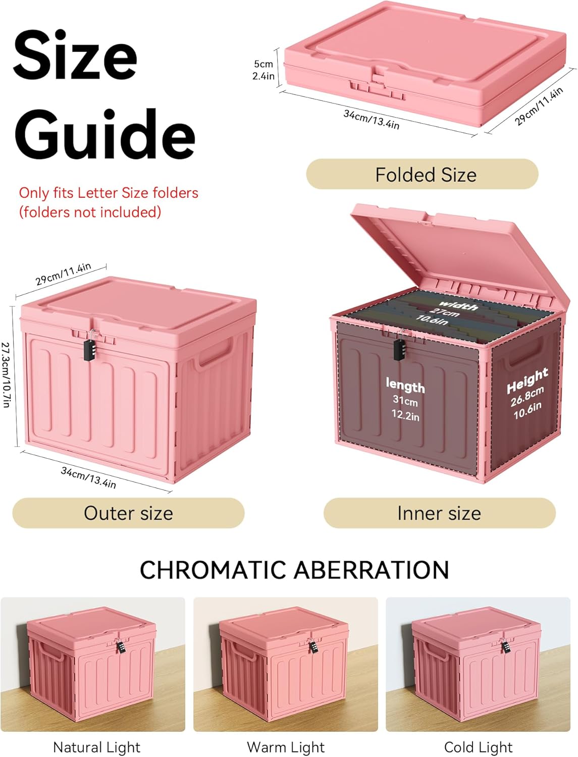 Plastic File Box with Lid for Letter Size Hanging File Folders, Hanging File Folder Box for Home, Office, School