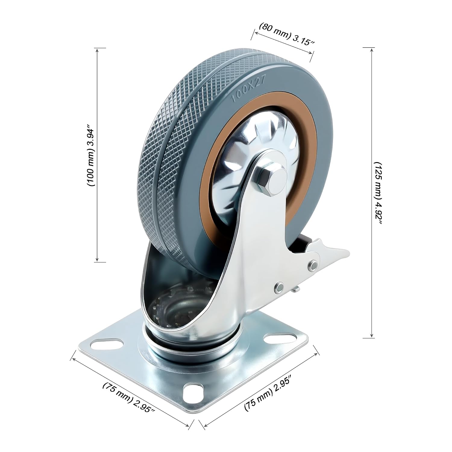 8 Pack 4 Inch Caster Wheels Set, 1144lb Capacity with Lock Brake Heavy Duty Swivel Plate Casters, 360 Degree Caster