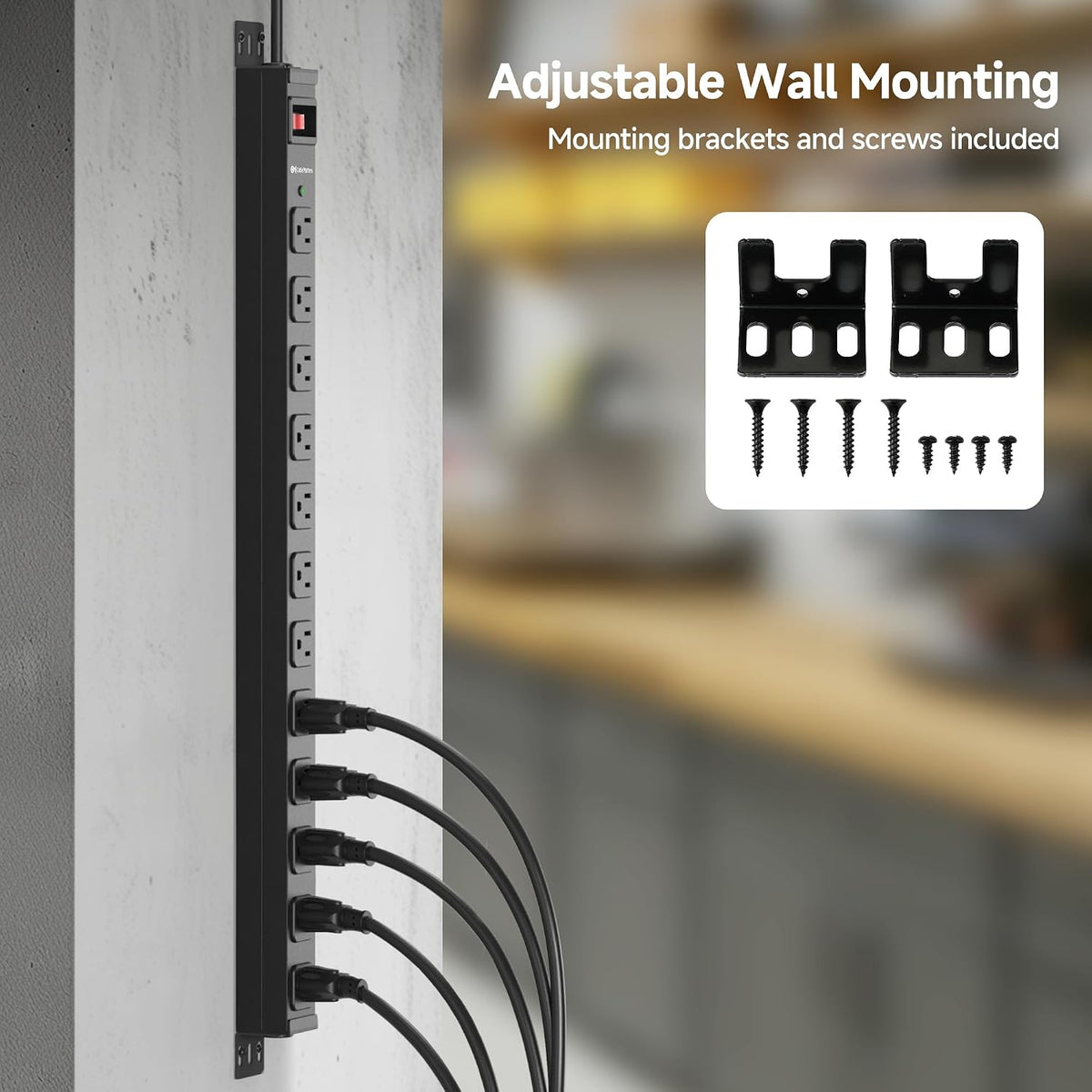 [ETL Certified] Cable Matters 12-Outlet Surge Protector Power Strip, 8ft | Wall-Mountable, Metal, 2100J, 15A Circuit