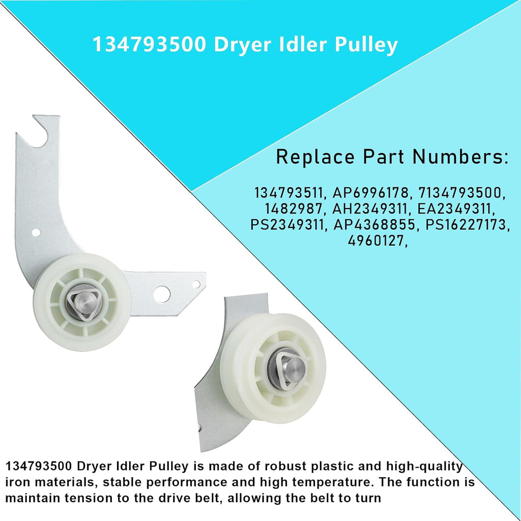 6PCS Dryer Repair Kit Include Support Rollers & Idler Pulley & Drive Belt