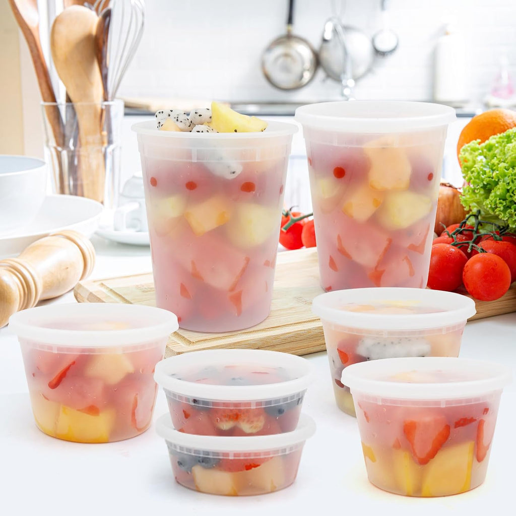Deli Containers with Lids 48 Sets- Disposable Soup Containers 8oz, 16oz, 32oz - Plastic Containers with Lids, Food