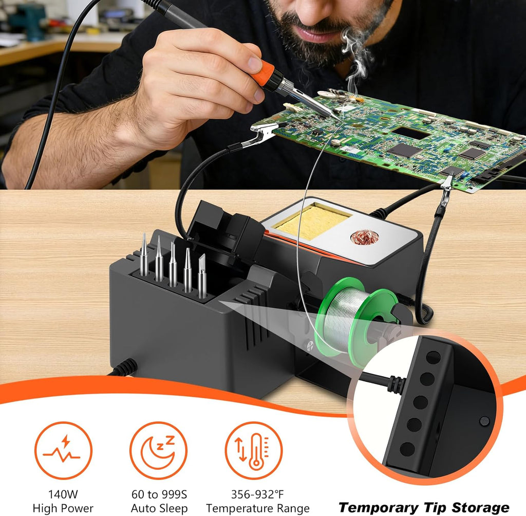 Soldering Station, 140W Digital Display Soldering Iron Station Kit with 2 Helping Hands, 356°F-932°F, Auto Sleep