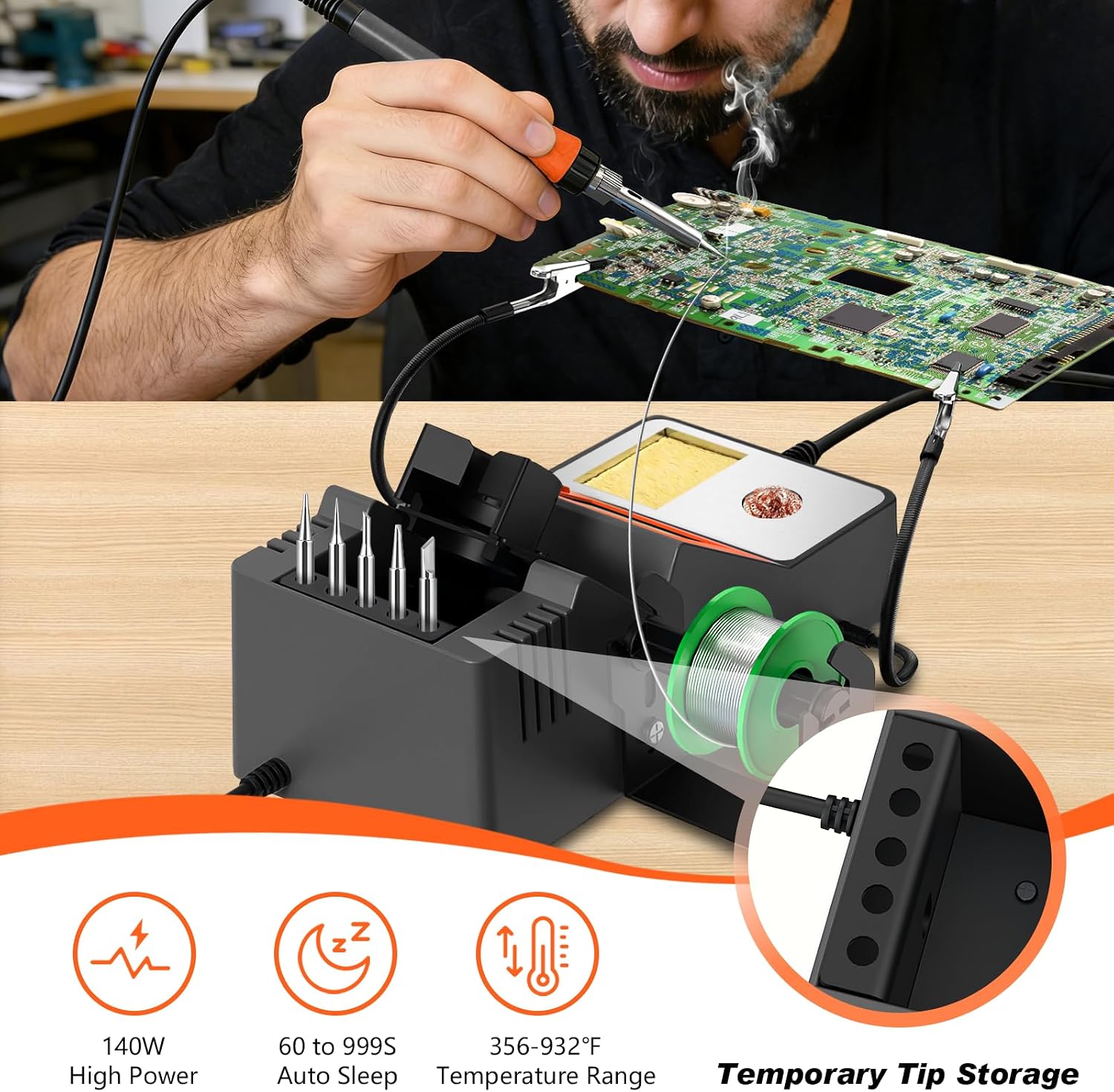 Soldering Station, 140W Digital Display Soldering Iron Station Kit with 2 Helping Hands, 356°F-932°F, Auto Sleep