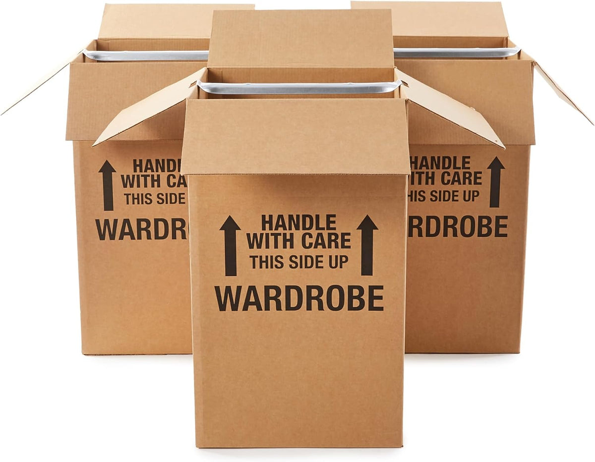 Sturdy Wardrobe Moving Boxes with Hanger Bar for Packing Clothes, Easy to Assemble, With Handles, 20" x 20" x 34"