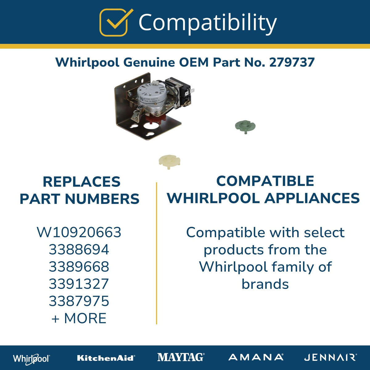 Whirlpool 279737 Genuine OEM Dryer Timer Replacement Part