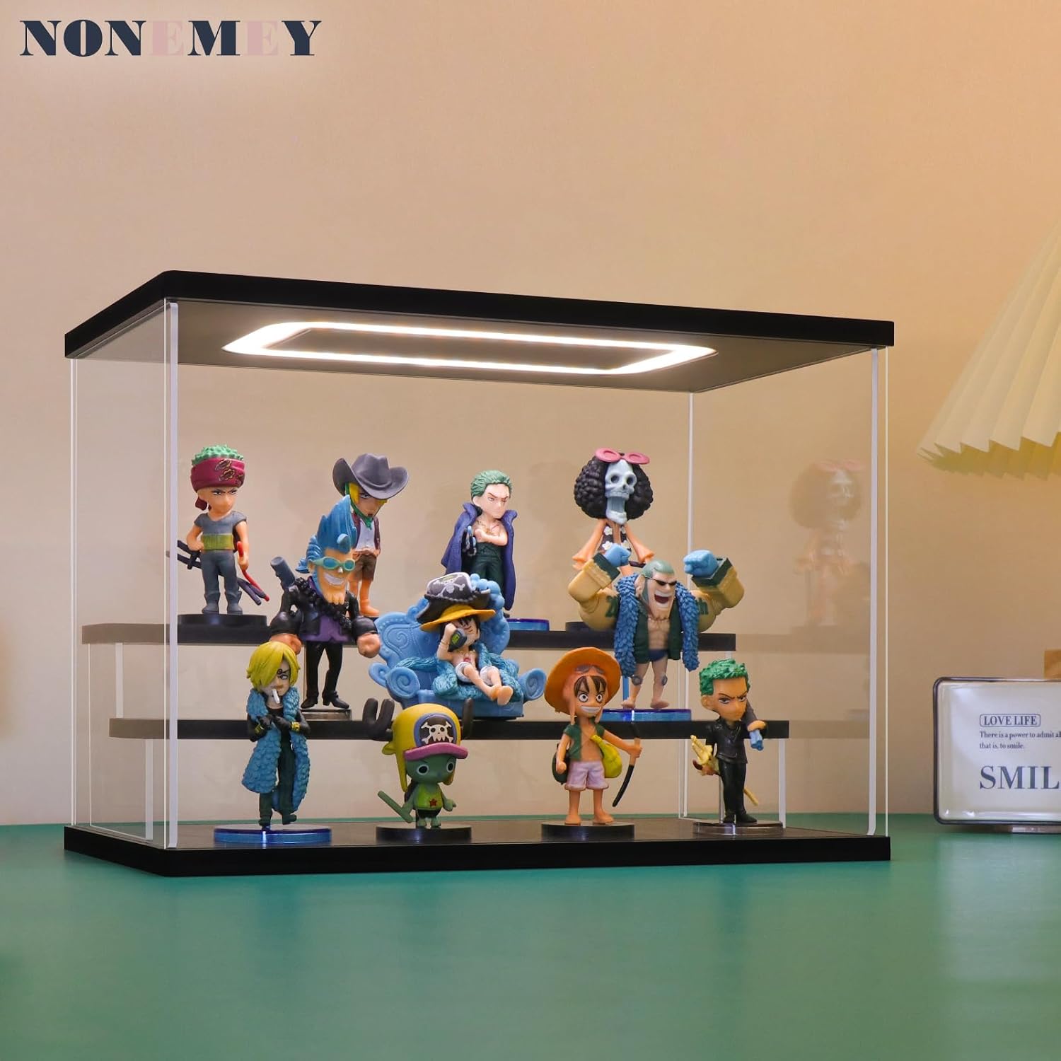 Acrylic Display Case with Light, Upgraded 3 Color Light & Adjustable Brightness Showcase ,3 Tier Dustproof Clear Toy