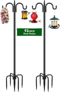 Bird Feeder Pole for Outdoors Heavy Duty, 2 Pack 92 Inch Double Shepherds Hook with 5-Prong Stable Base, 3/4 Inch