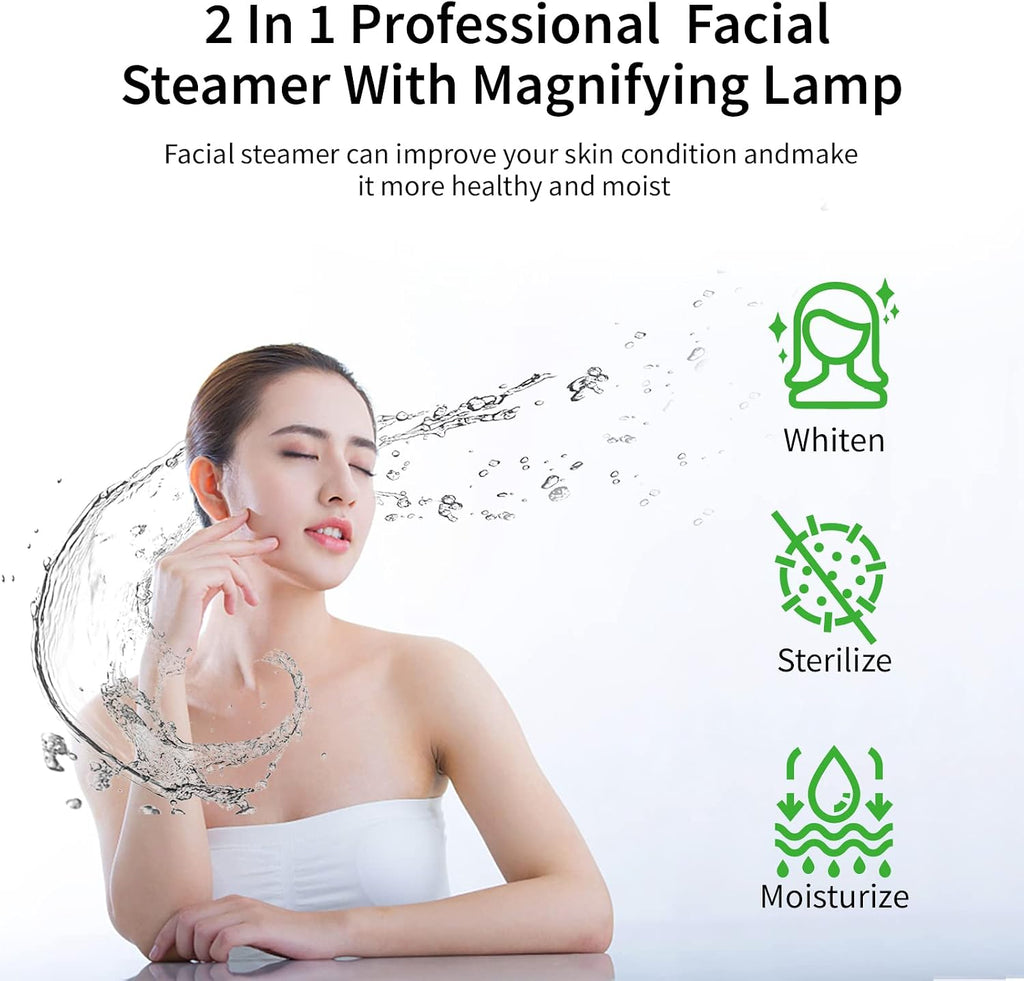 2 in 1 Facial Steamer with 5X Magnifying Lamp, Esthetician Steamer Professional Aromatherapy Humidifier Face Spa Mist