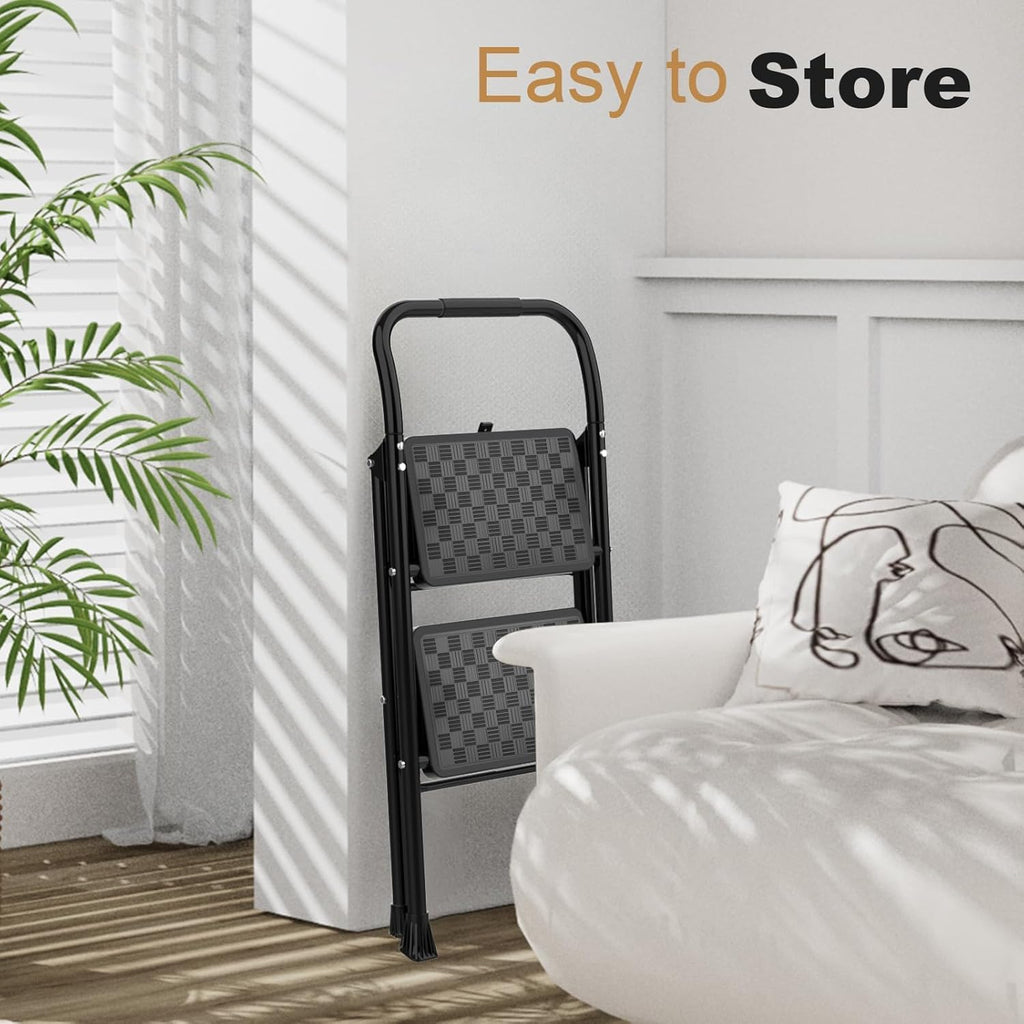 2 Step Ladder, Step Stool for Adults,2 Step Ladder Folding Step Stool with Wide Pedal Ergonomic Design