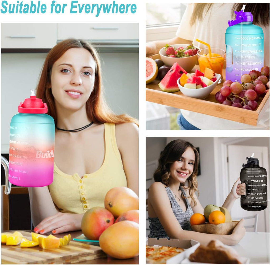 1 Gallon Water Bottle - with Straw & Motivational Time Marker Leak-Proof BPA Free Reusable Gym Sports Outdoor