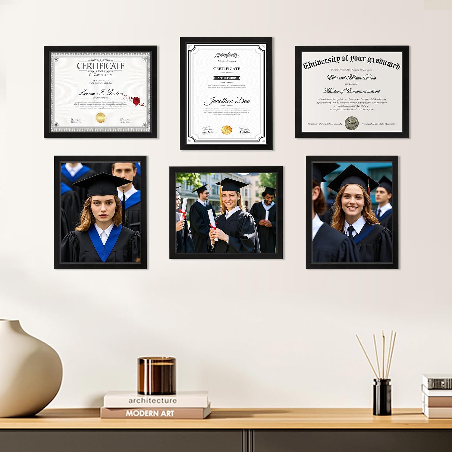 Diploma Frame, 8.5 by 11 Black Picture Frames, Certificate Frame with Clear Plexiglass, 8.5 x 11 Photo Graduation