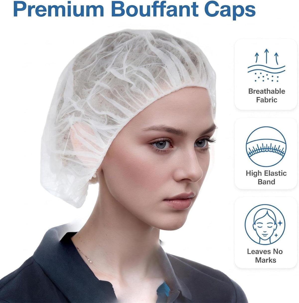 Disposable Bouffant Caps 24 inches, Hair Nets, for Food Service
