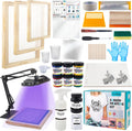 Screen Printing Kit 63pcs All-in-One Set with 50W LED UV Light, 3 Size Wood Screen Printing Frames, 6 Colors Screen
